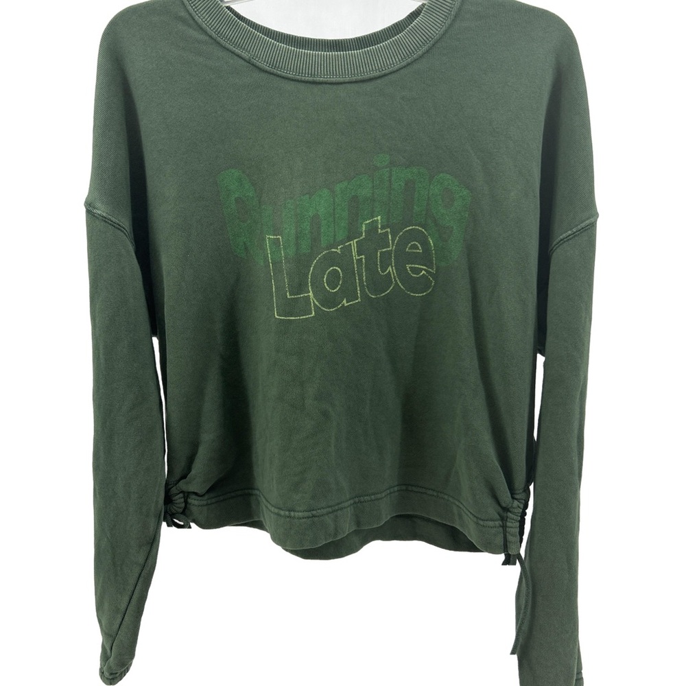 Aerie Green Cropped side Tie Running Late Sweatshirt - Picture 2 of 4